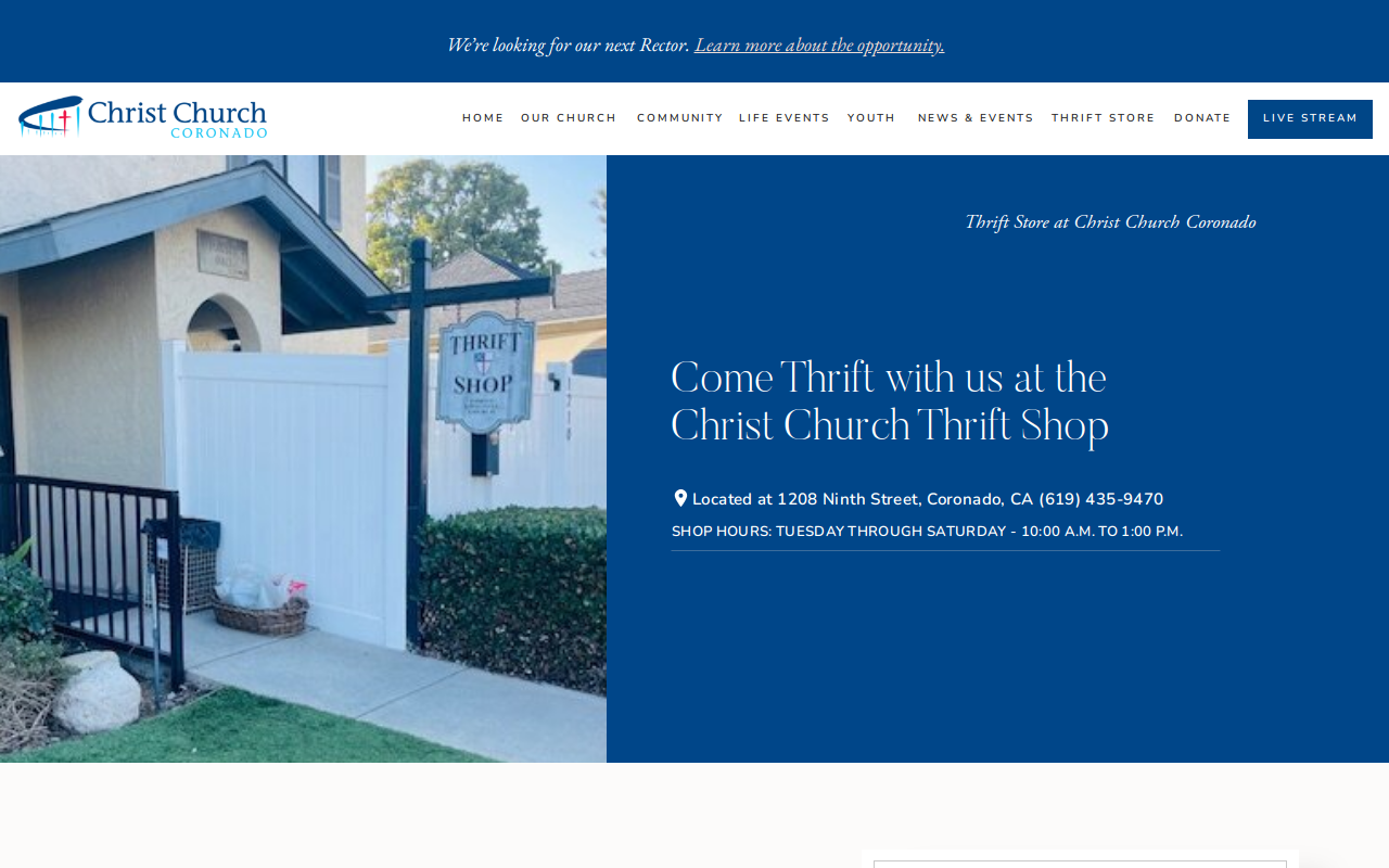 Christ Church Coronado Thrift Shop website preview