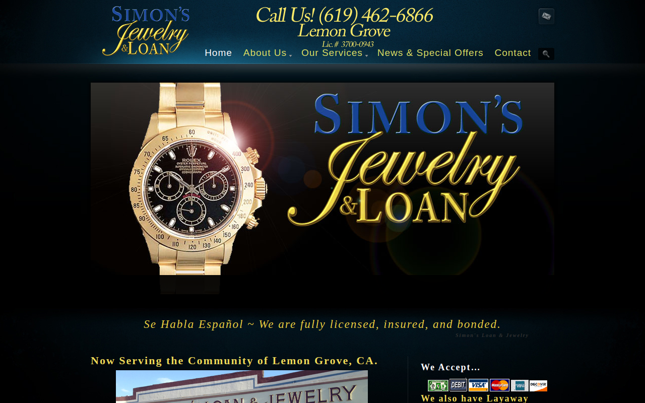 Simon's Loan & Jewelry website preview