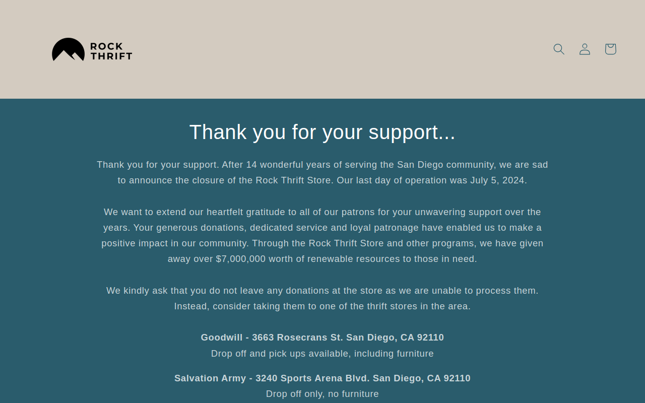The Rock Thrift Store website preview