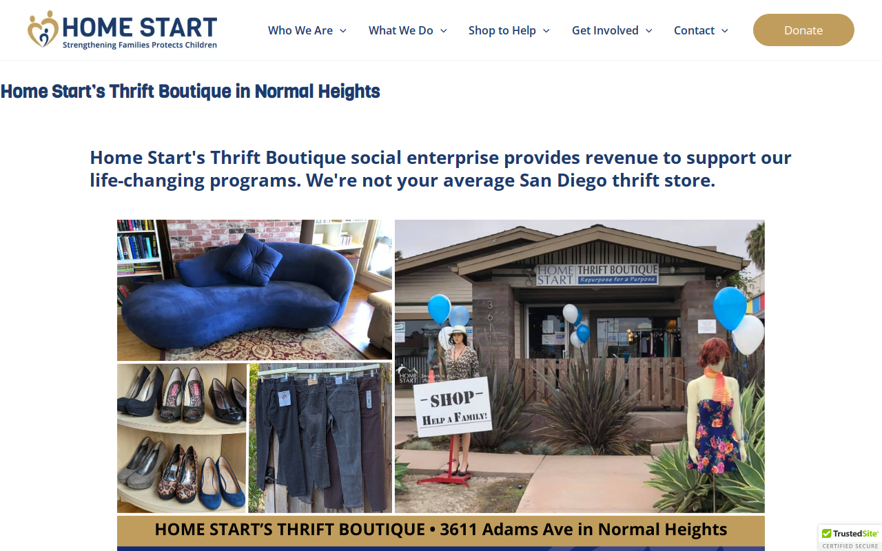 Home Start Thrift Boutique website preview
