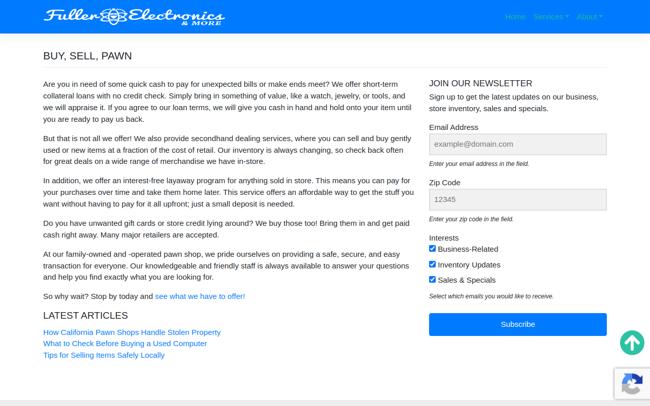 Fuller Electronics & More website preview