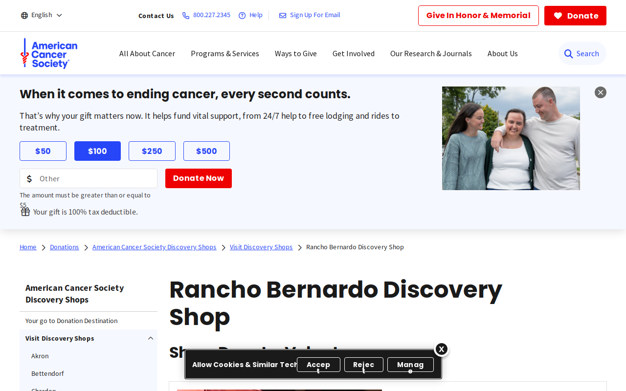 American Cancer Society Discovery Shop - Rancho Bernardo, CA website preview