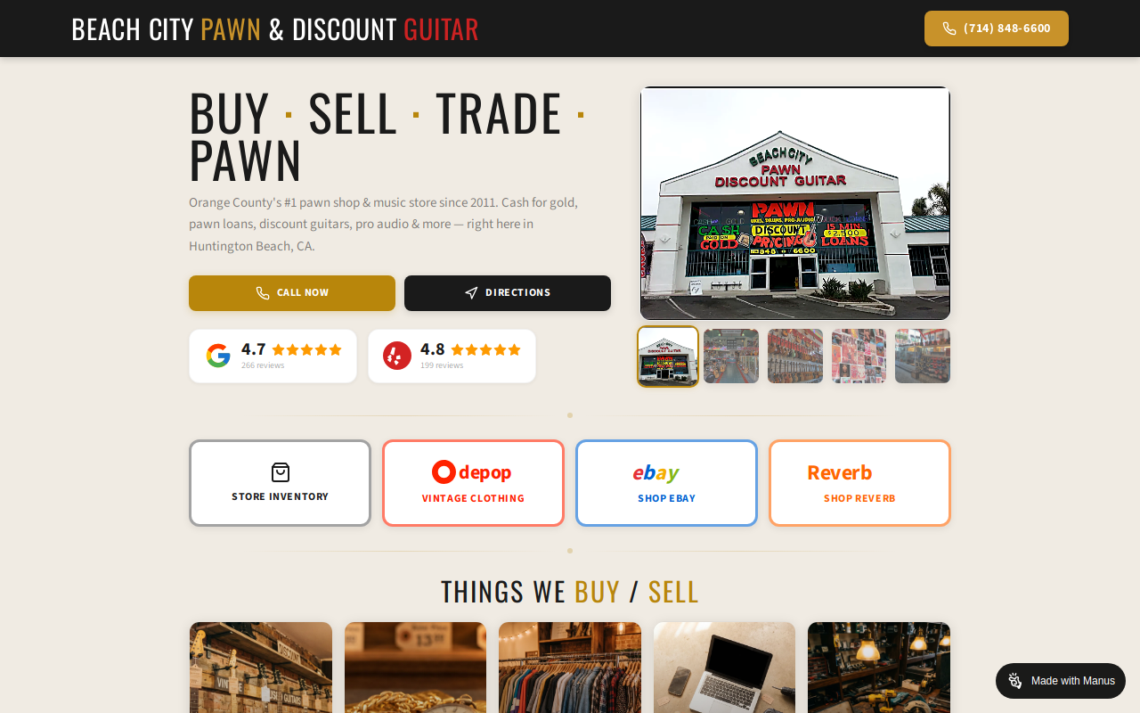 Beach City Pawn and Discount Guitar website preview