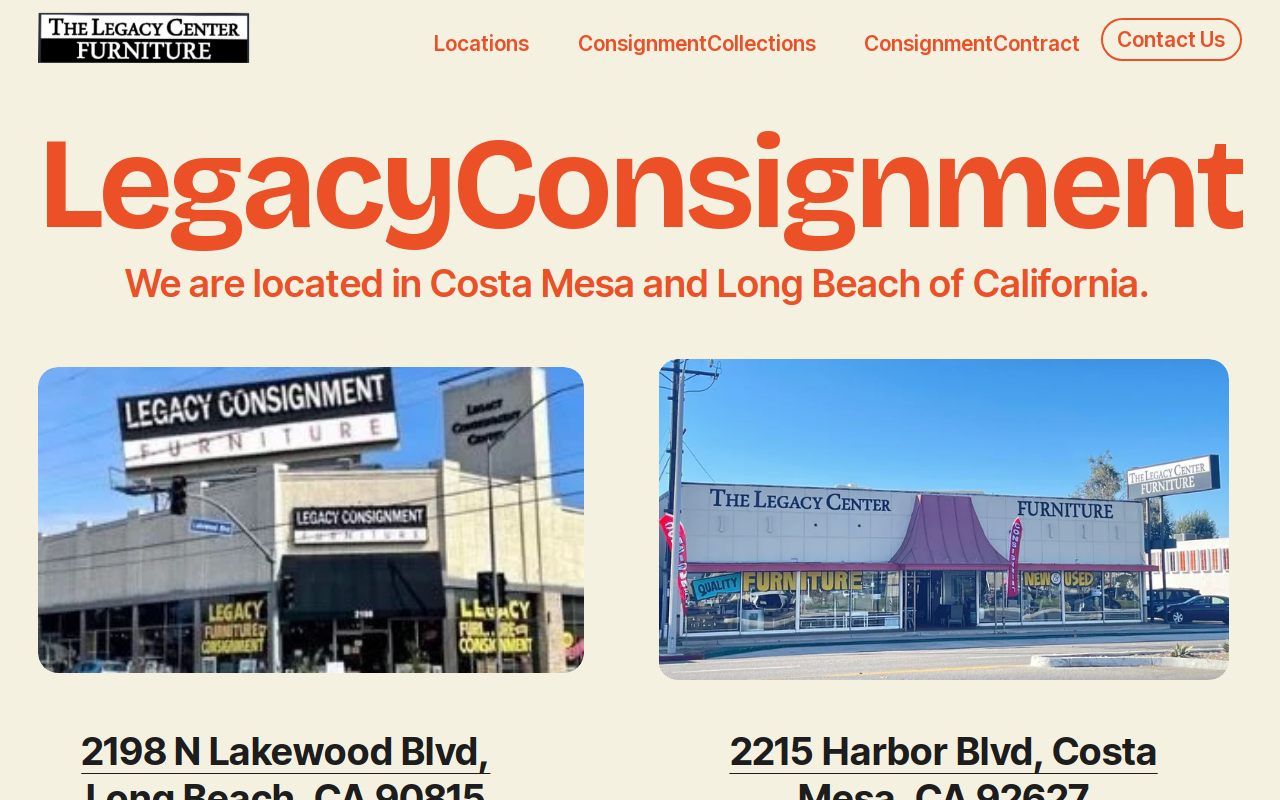 The Legacy Center Furniture website preview
