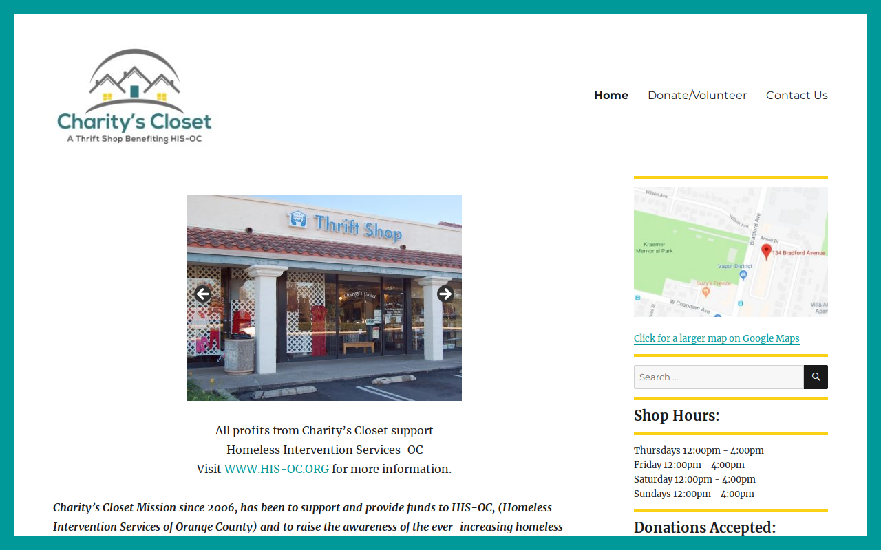 Charity's Closet website preview