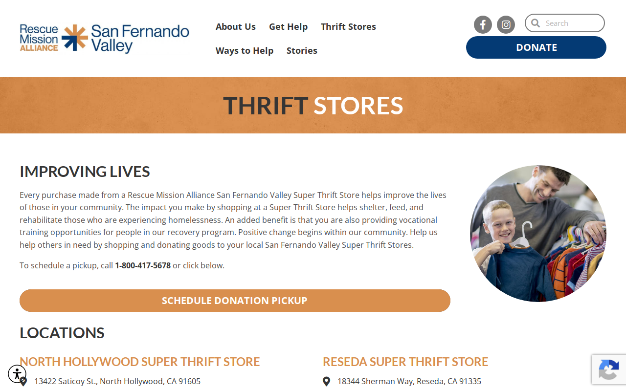 San Fernando Valley Rescue Mission Super Thrift website preview