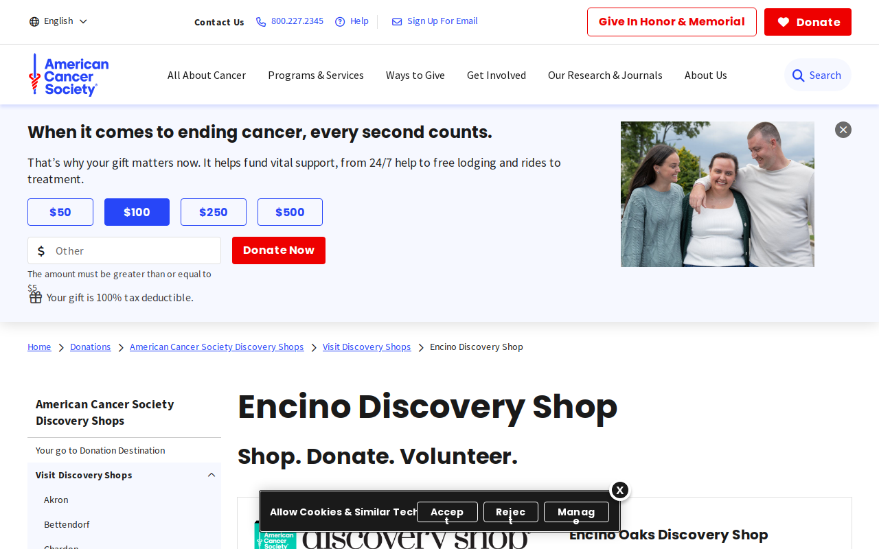 American Cancer Society Discovery Shop/Encino website preview