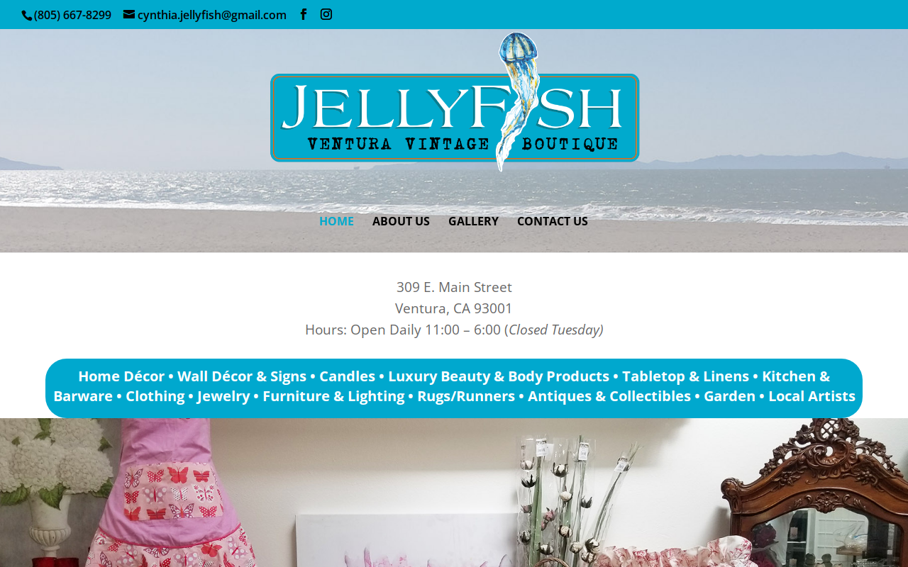Jellyfish Ventura Vintage Boutique website preview