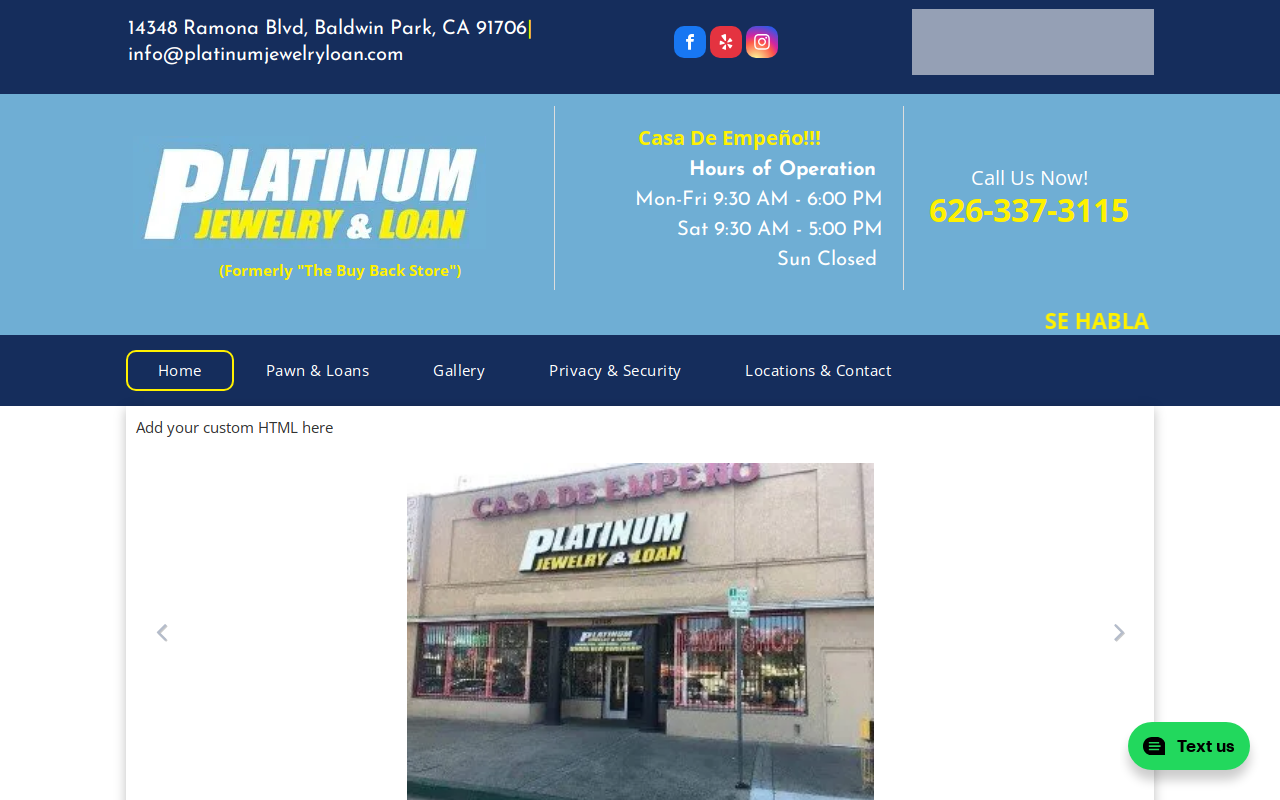 Platinum Jewelry & Loan website preview