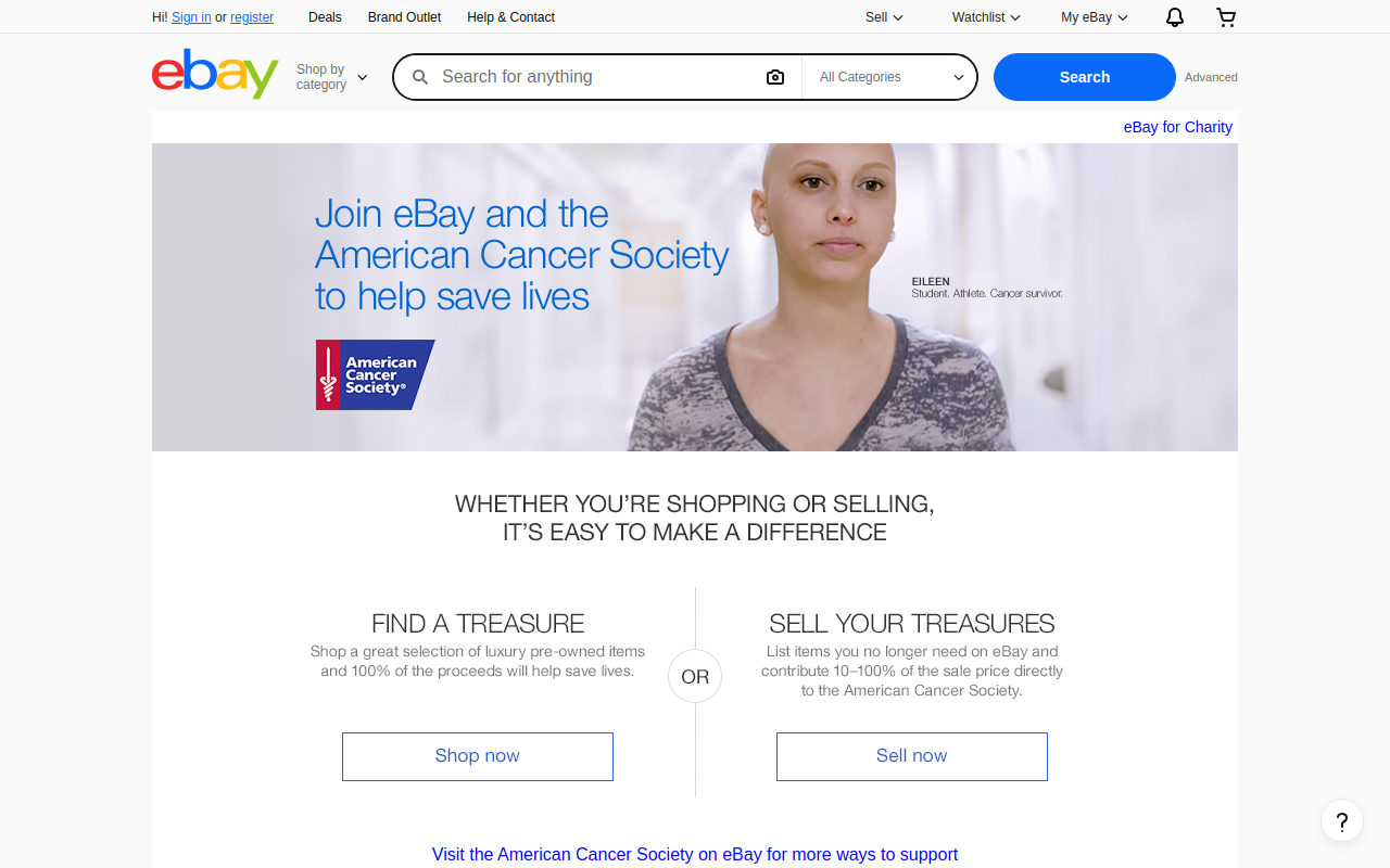 American Cancer Society Discovery Shop/ebay website preview
