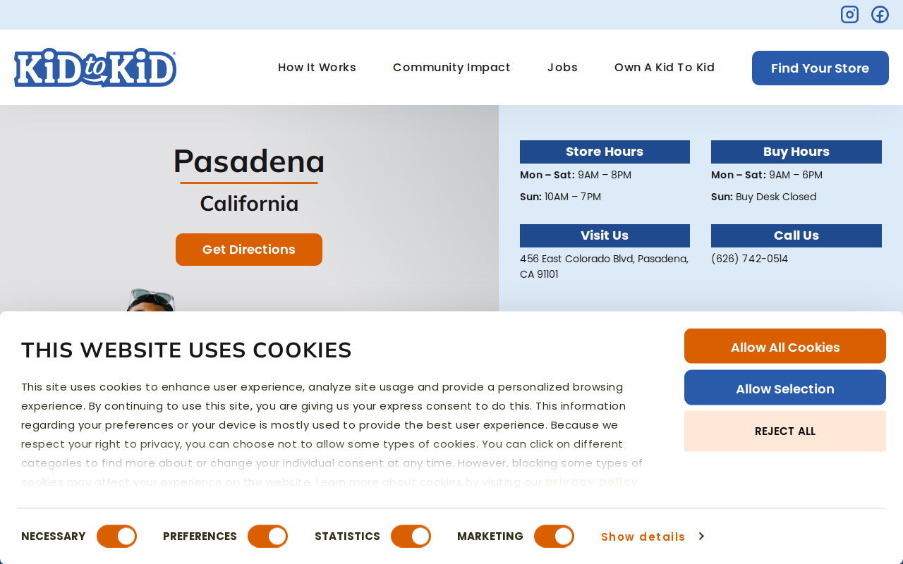 Kid to Kid Pasadena website preview
