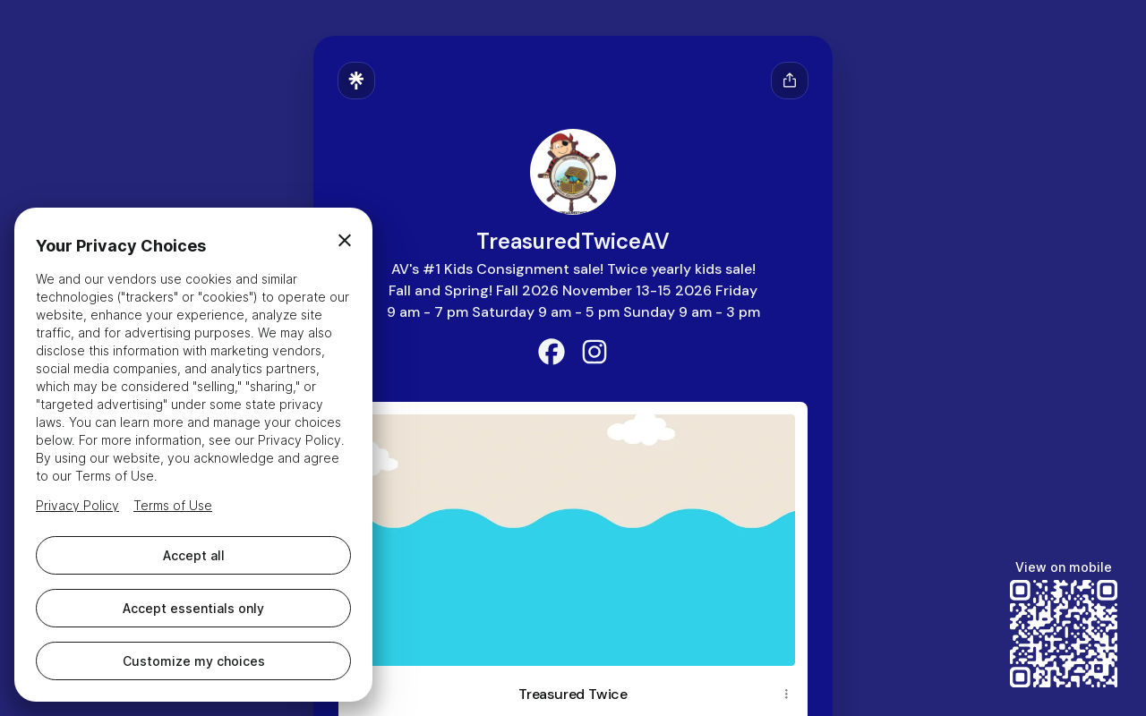 Treasured Twice AV Kids Consignment website preview