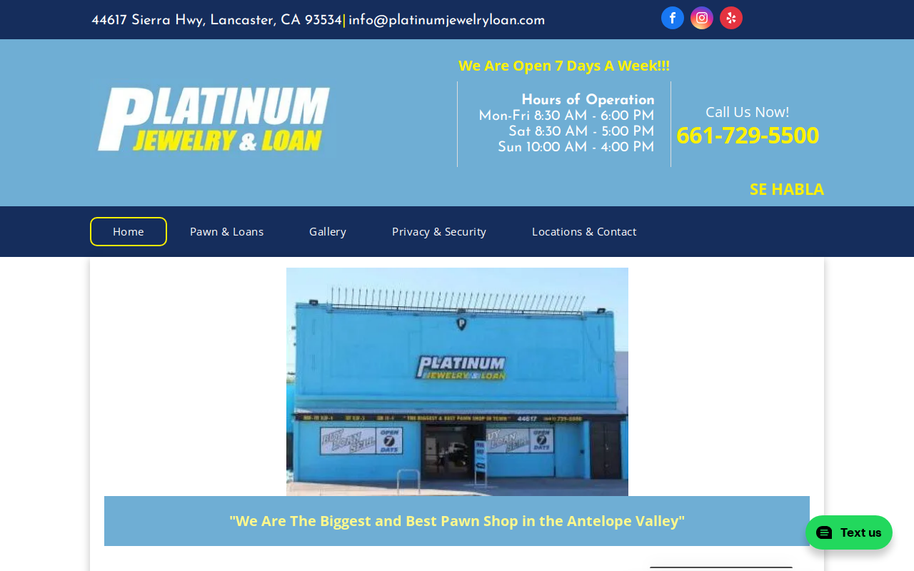 Platinum Jewelry and Loan website preview