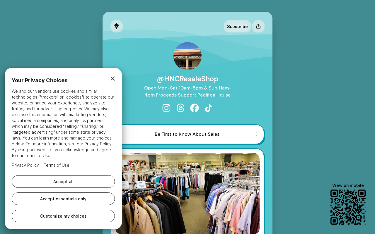 Hospice of the North Coast Resale Shop website preview