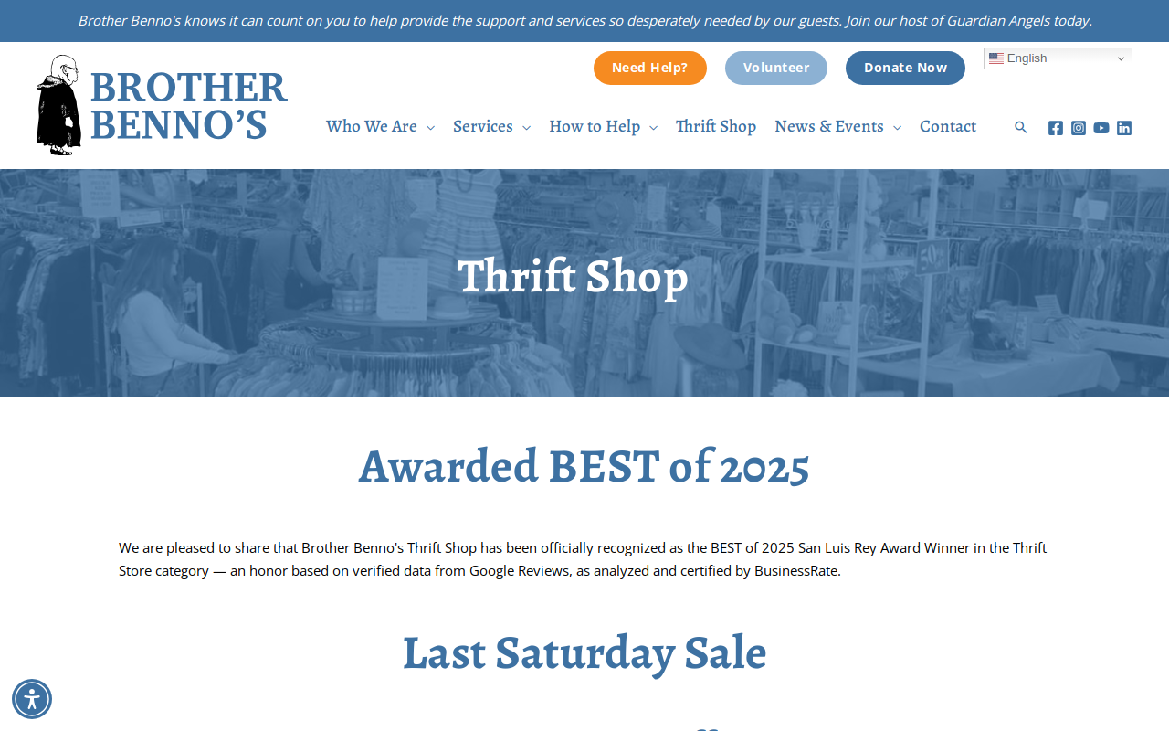 Brother Benno's Thrift Shop website preview