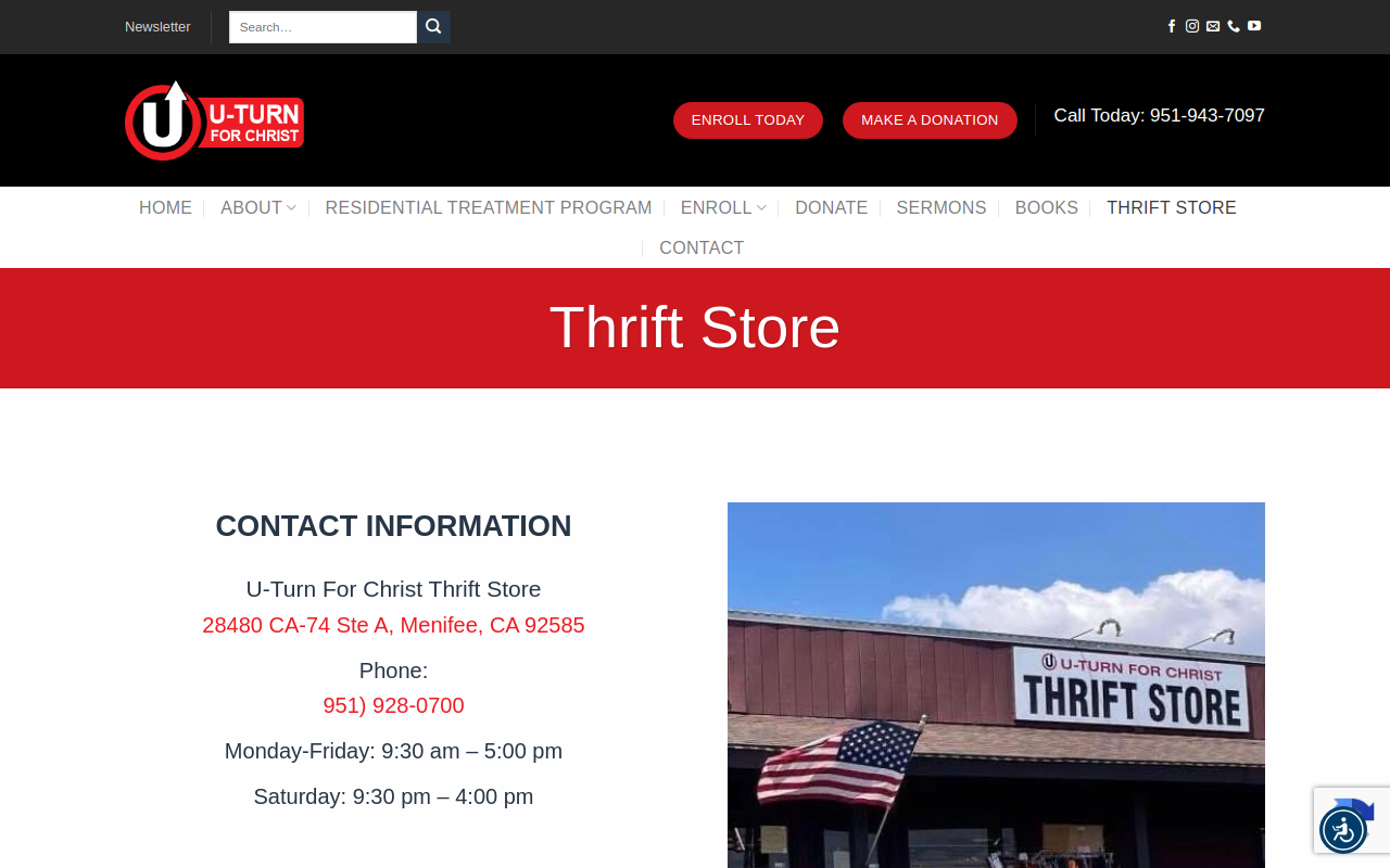 U-Turn For Christ Thrift Store website preview