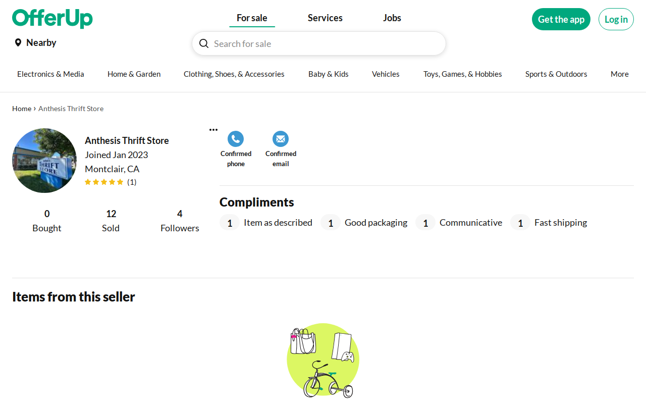 Anthesis Thrift Store website preview