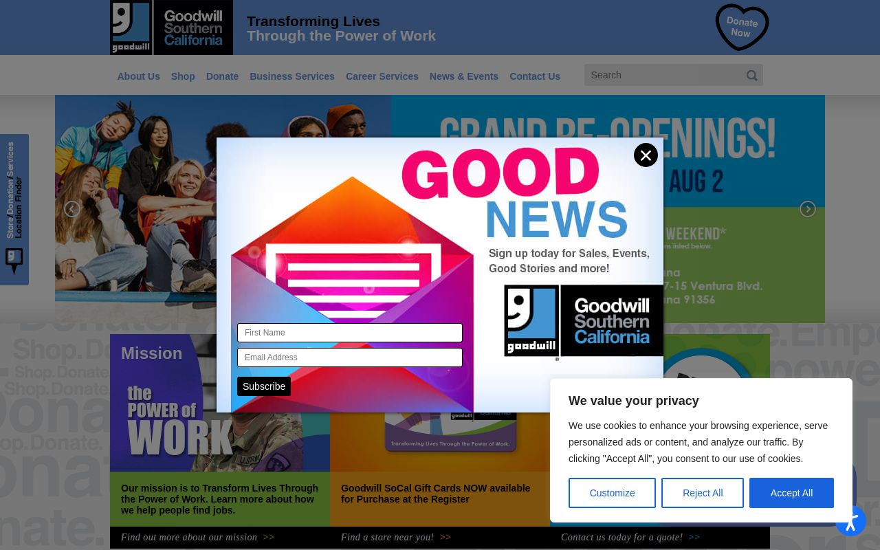 Goodwill Southern California Boutique & Donation Center website preview