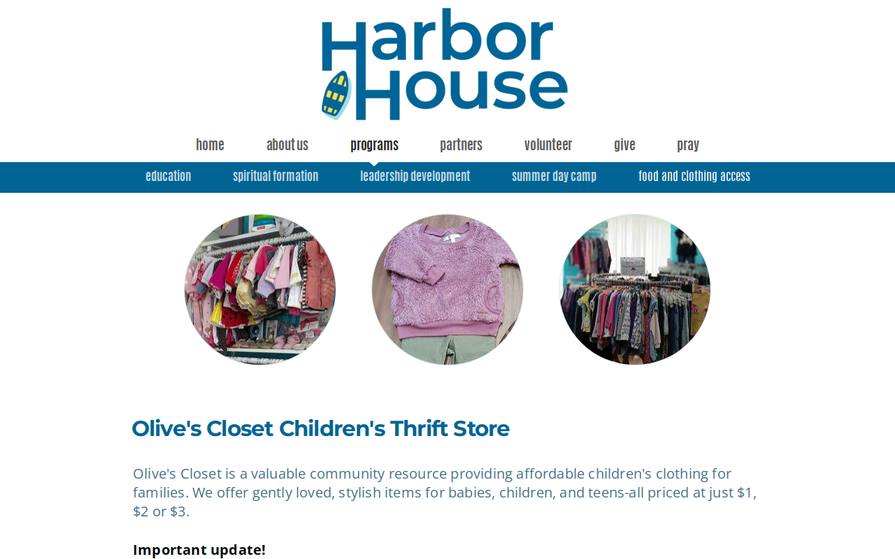 Olive's Closet Children's Thrift Store website preview