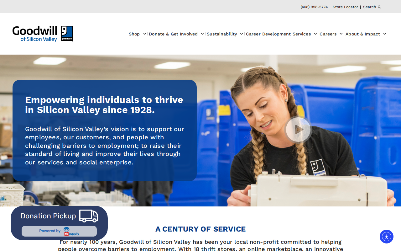 Goodwill of Silicon Valley Donation Center website preview