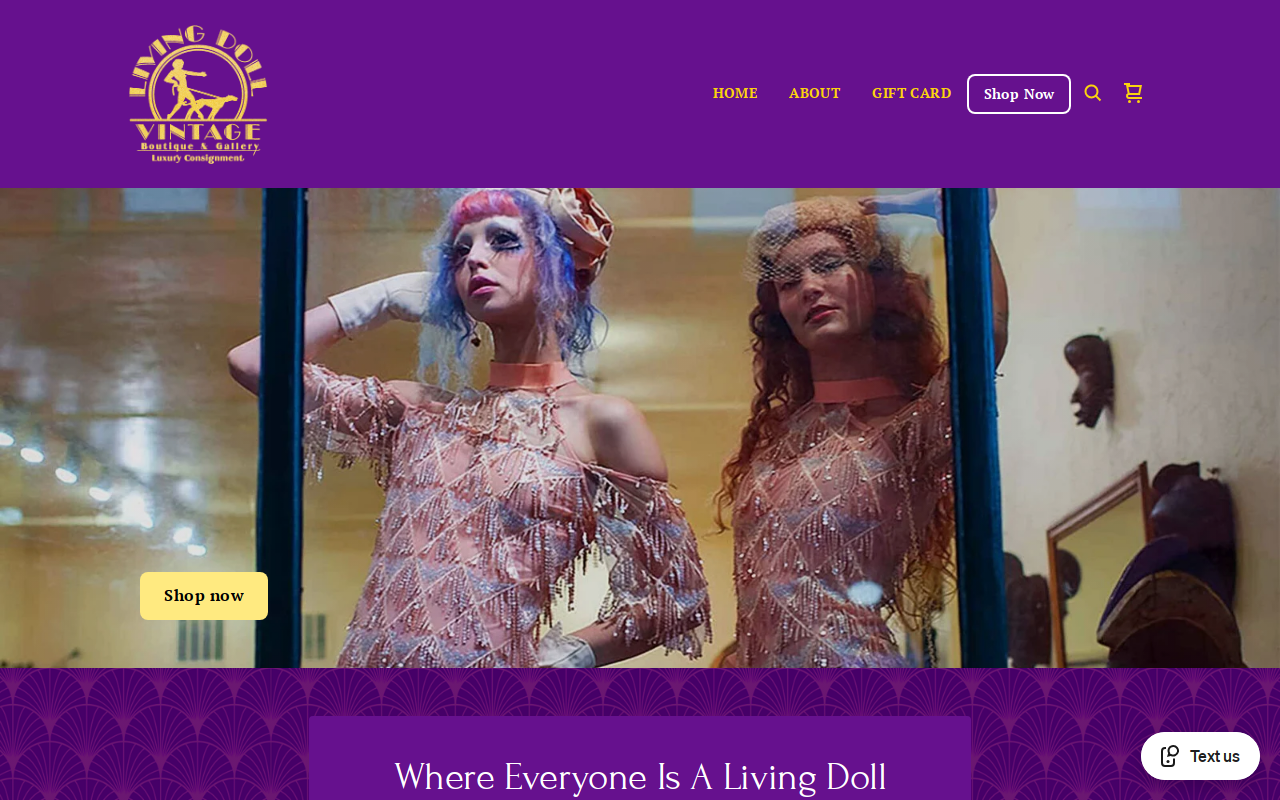 Living Doll Vintage Boutique and Gallery website preview