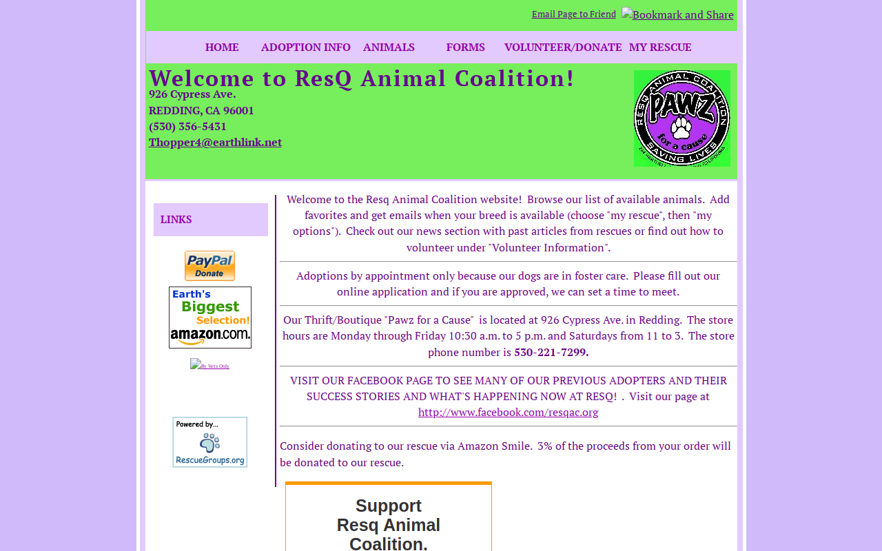 Resq Animal Coalition/pawz For A Cause website preview