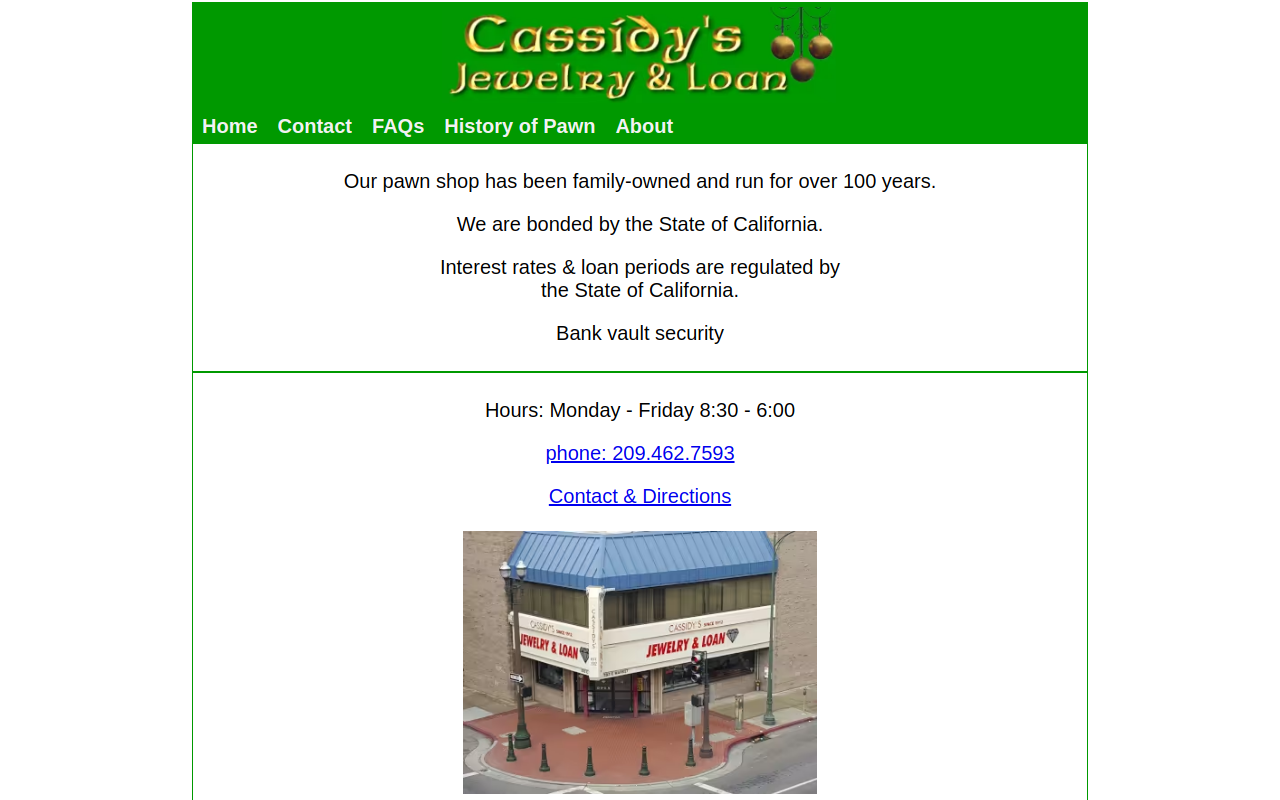 Cassidy's Jewelry & Loan Co website preview