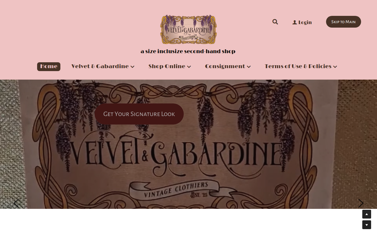 Velvet & Gabardine Vintage Clothiers website preview