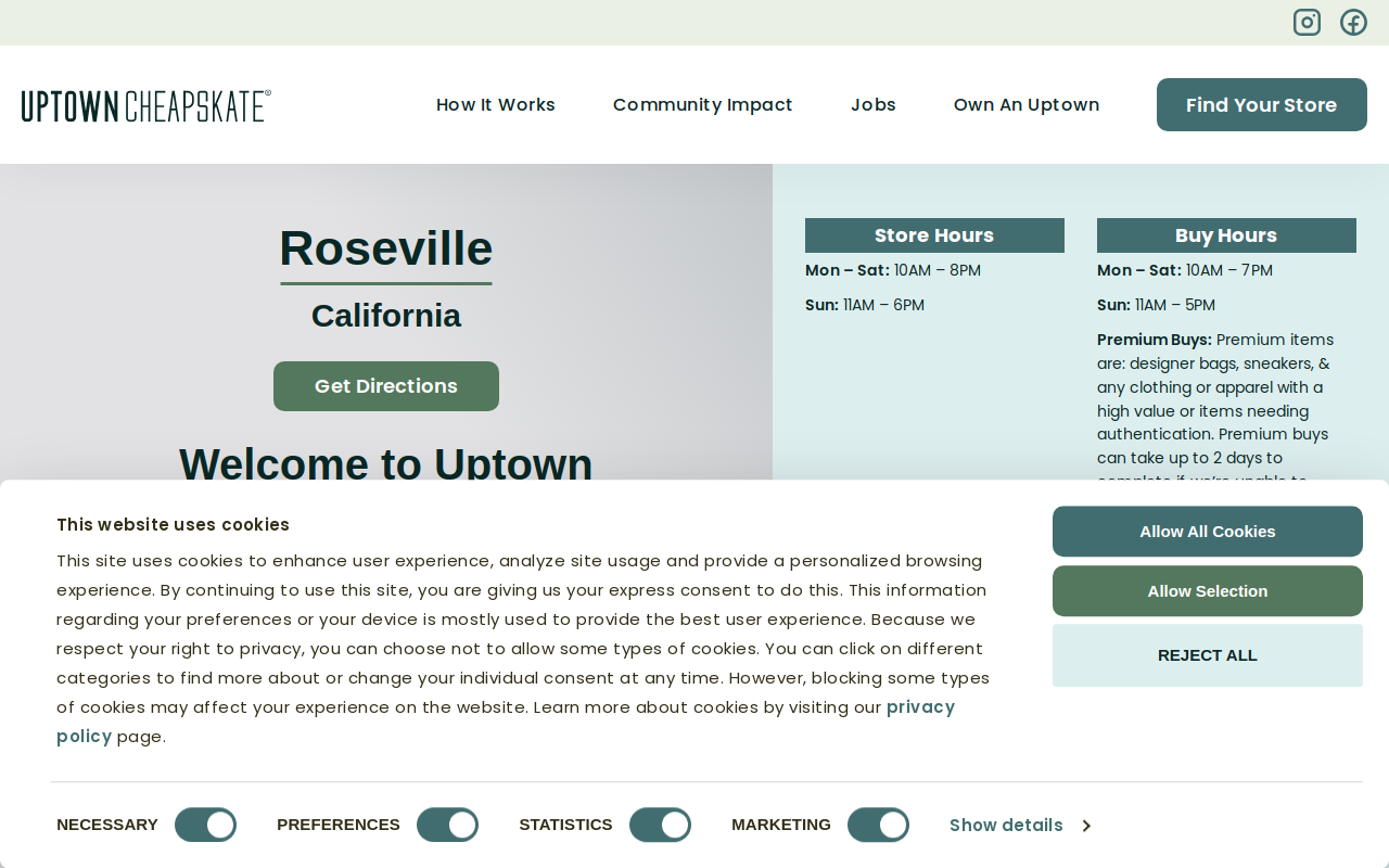 Uptown Cheapskate Roseville website preview