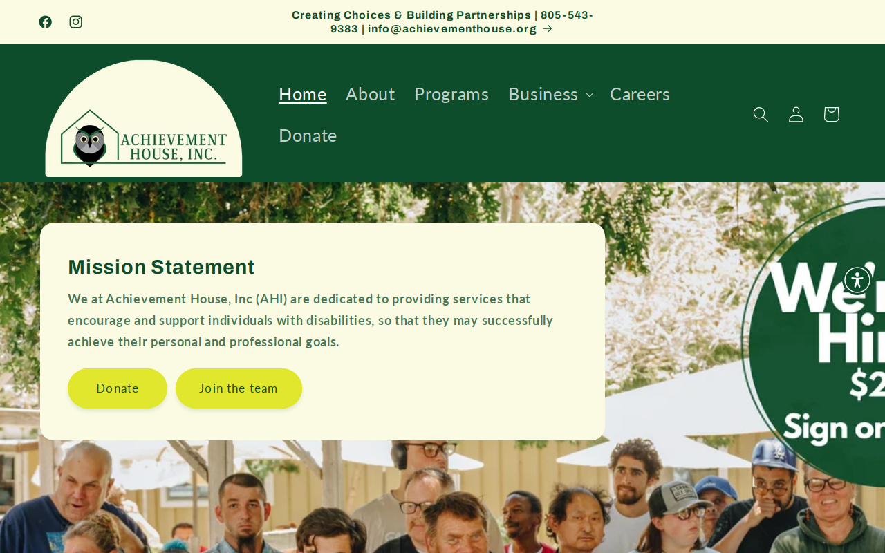 Achievement House Inc, Thrift Store website preview