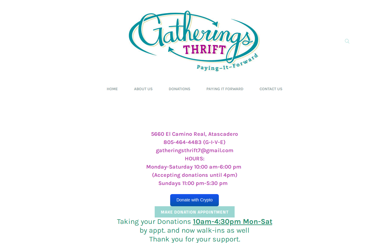 Gatherings Thrift website preview