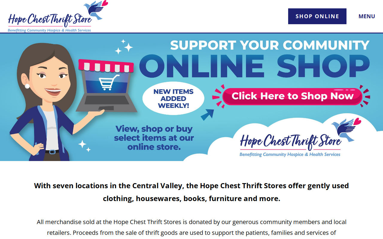 Community Hospice Hope Chest Thrift Stores website preview