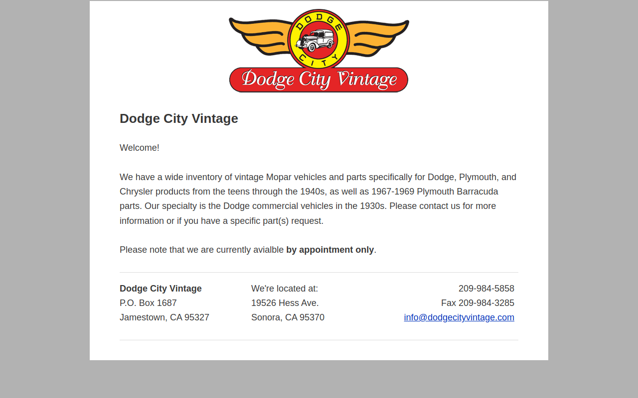 Dodge City Vintage website preview