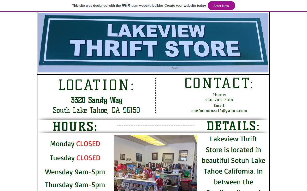 Lakeview Thrift Store website preview