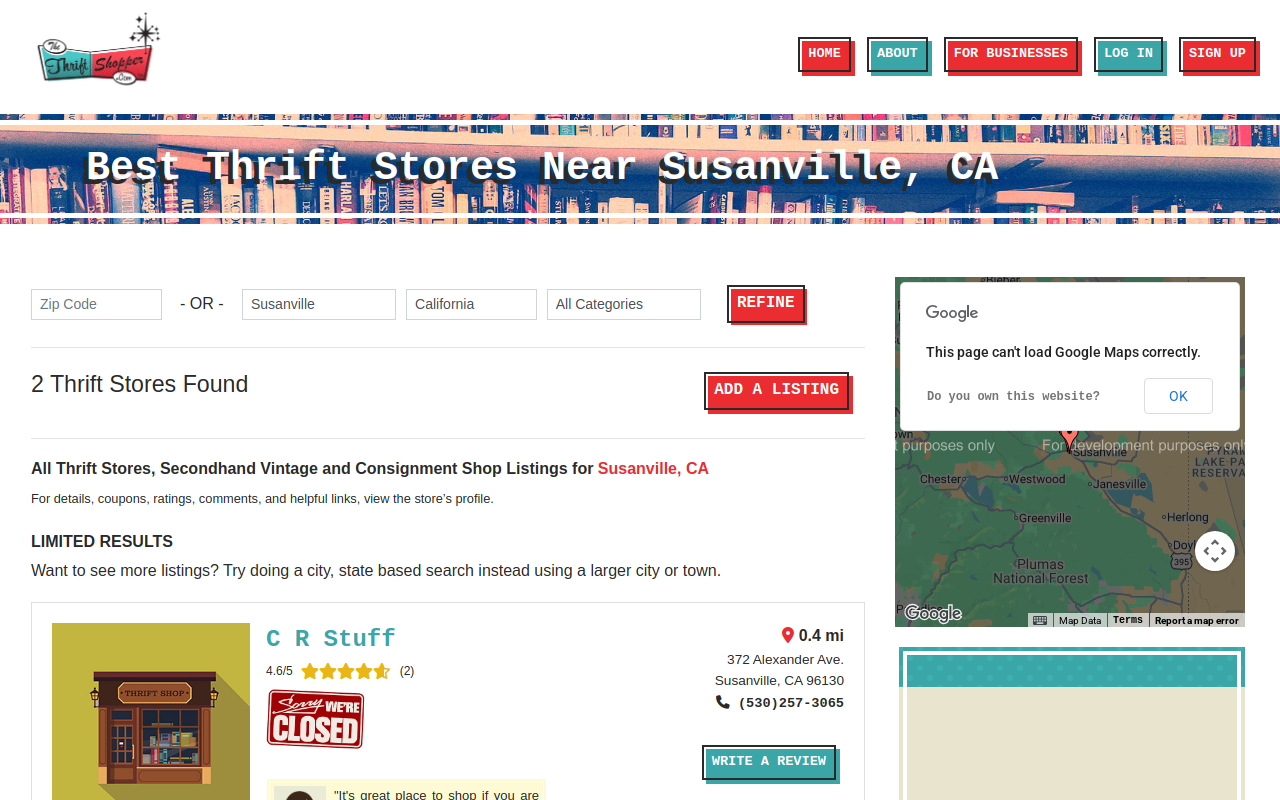 CR Stuff Thrift Shop website preview
