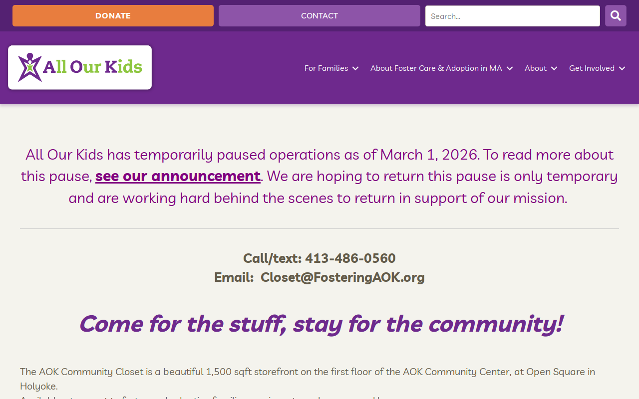 AOK Community Closet website preview