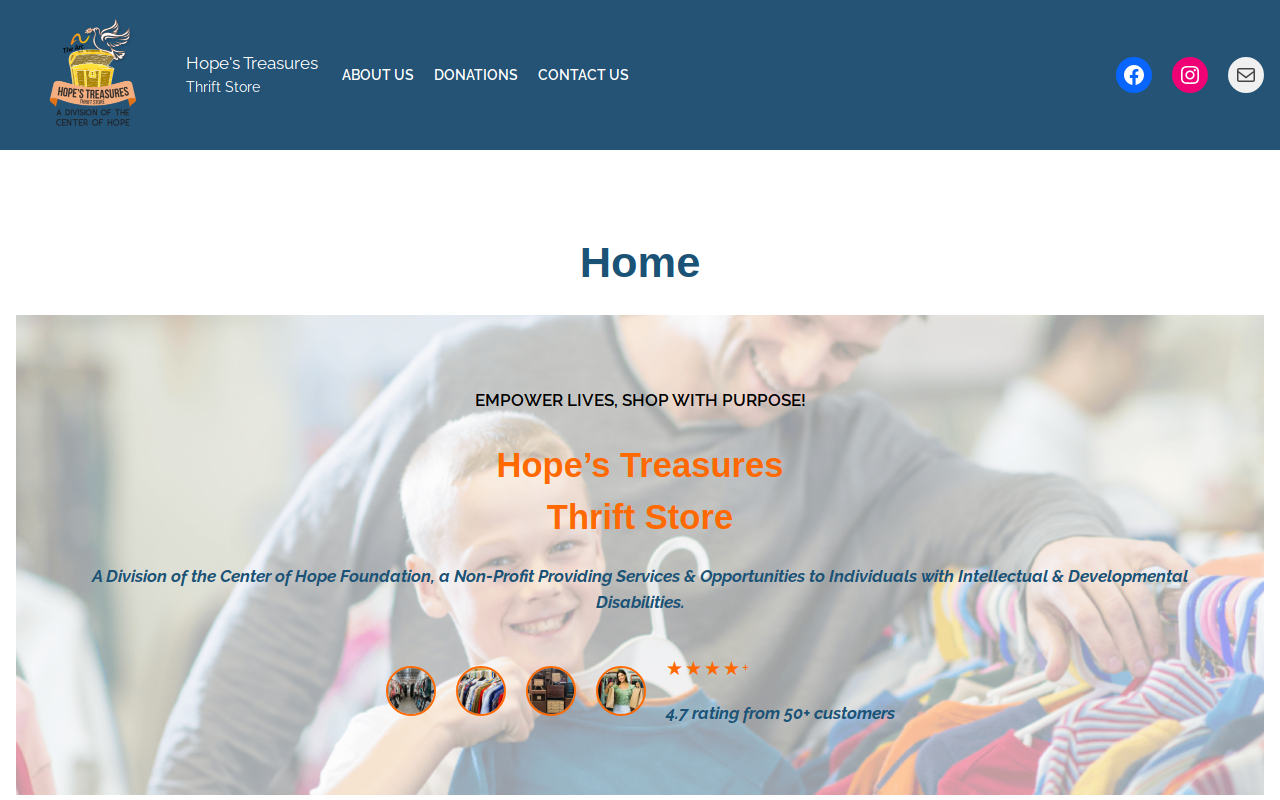 Hope's Treasures Thrift Store website preview