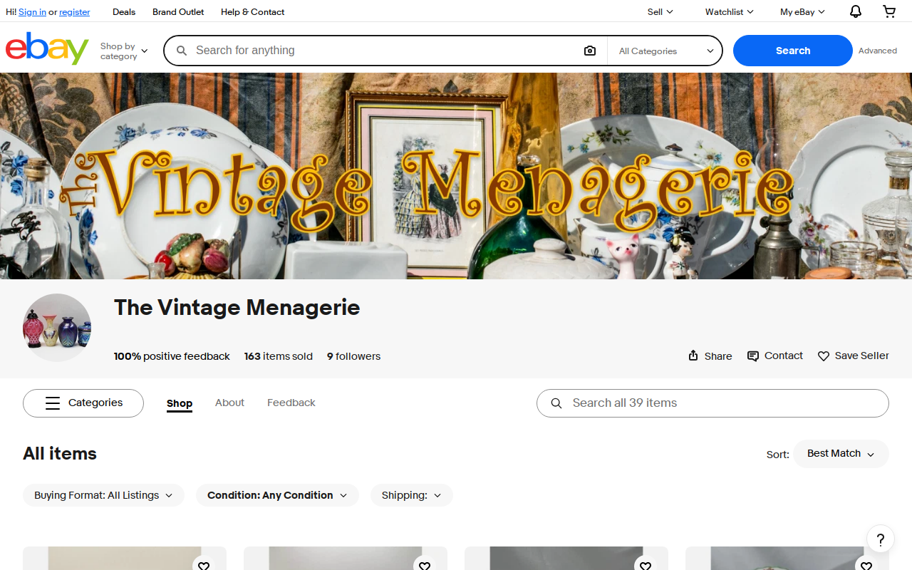Mary Ellen and Sandy's Vintage Home & Garden Marketplace website preview