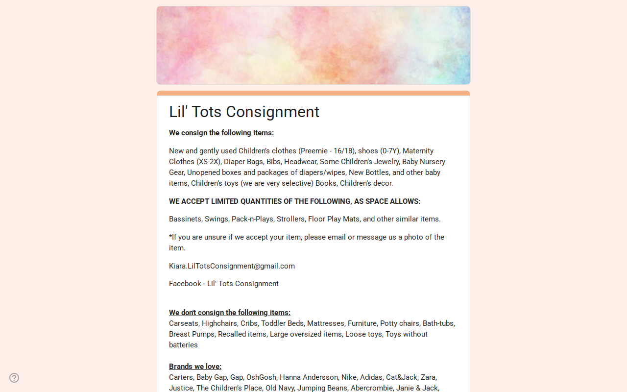 Lil' Tots Consignment website preview