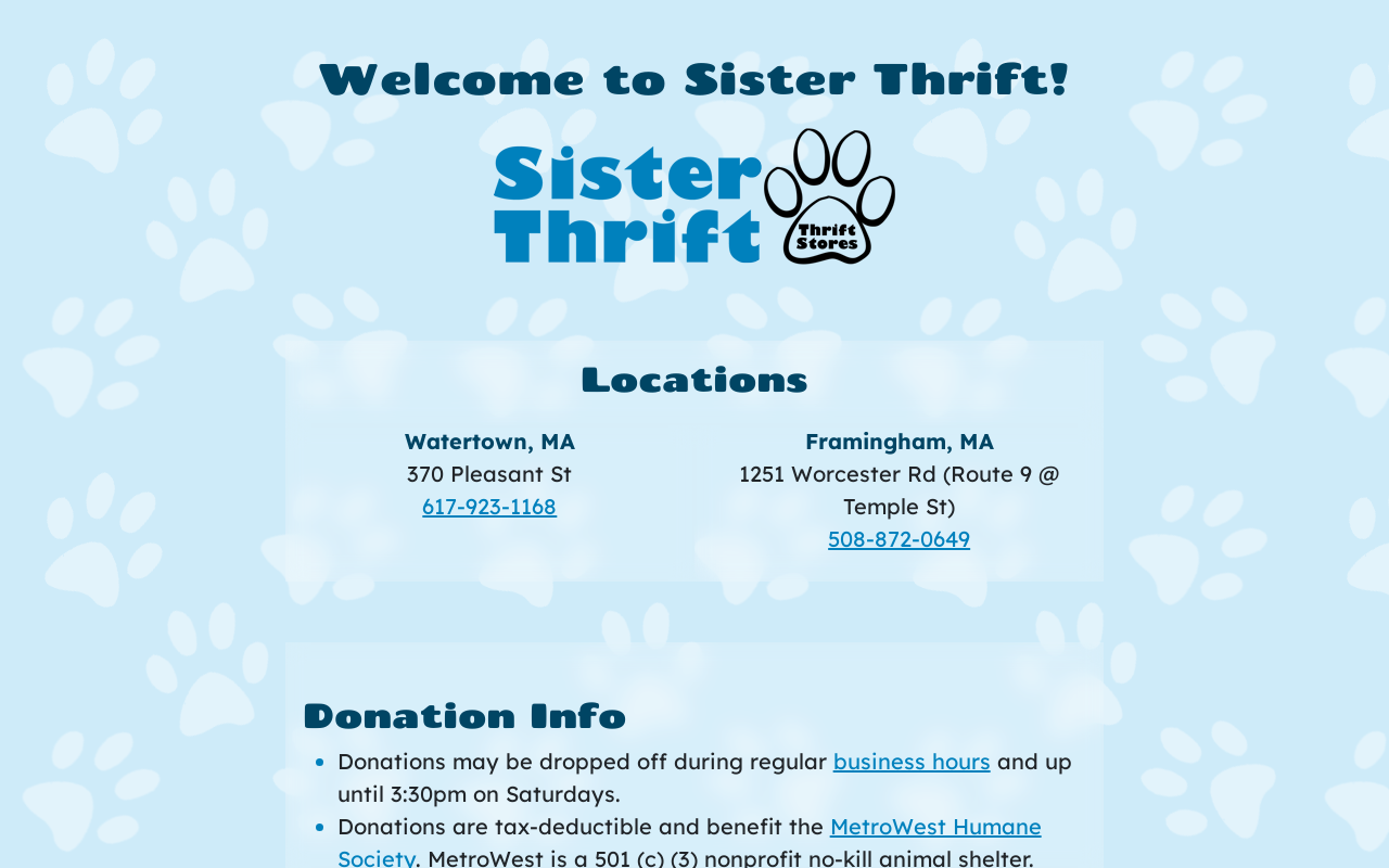 Sister Thrift website preview