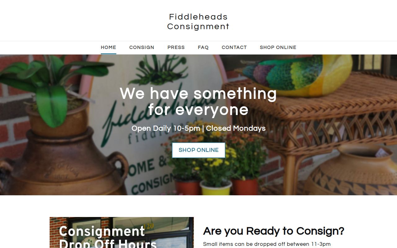 Fiddleheads Fine Home Consignment website preview