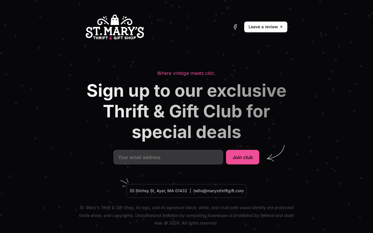 St. Mary's Thrift & Gift Shop website preview