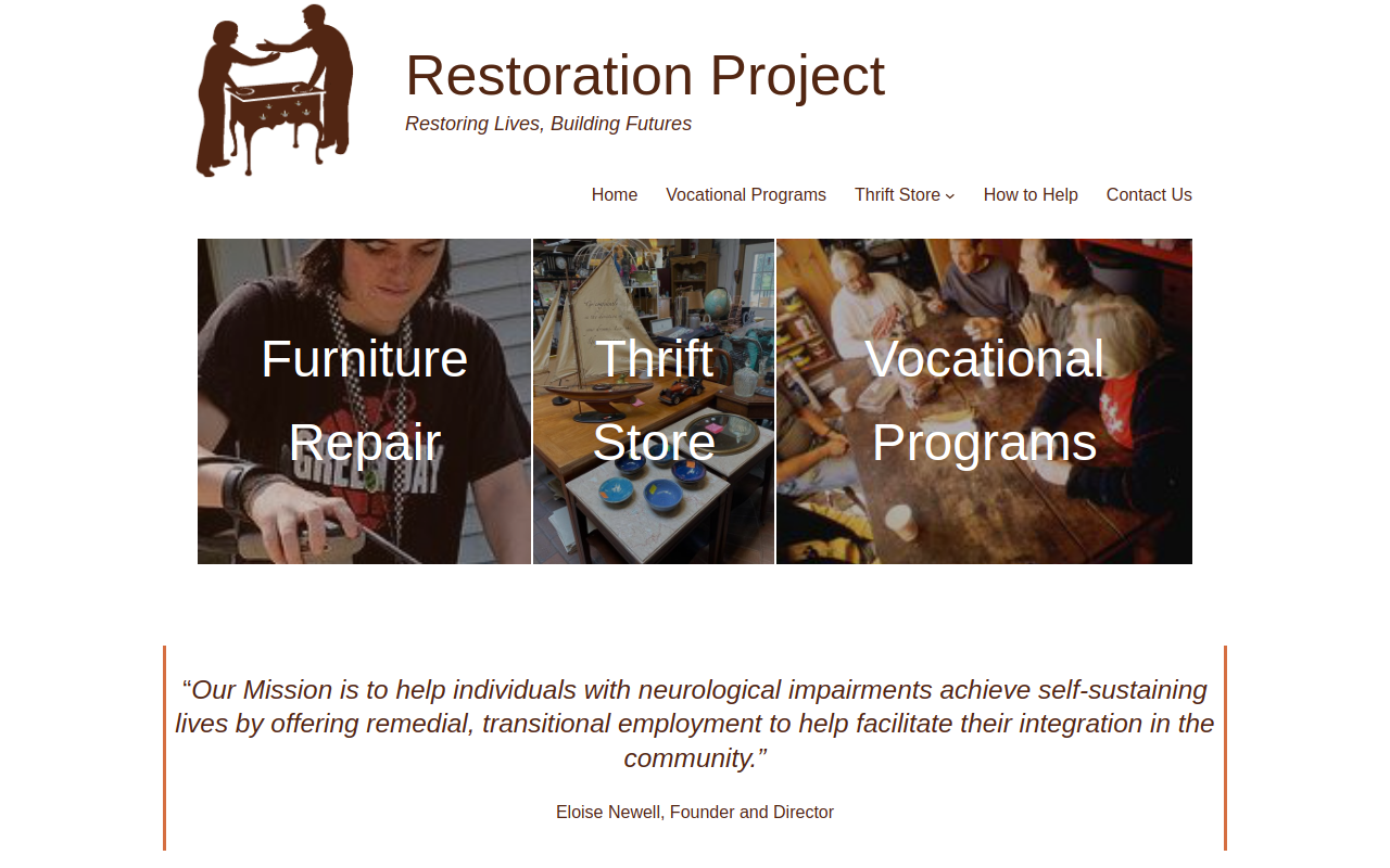 Restoration Project Nonprofit Resale Store & Vocational Program website preview