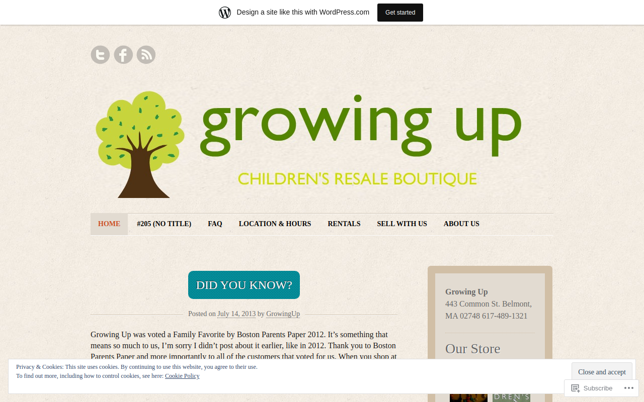 Growing Up Children's Resale Boutique website preview