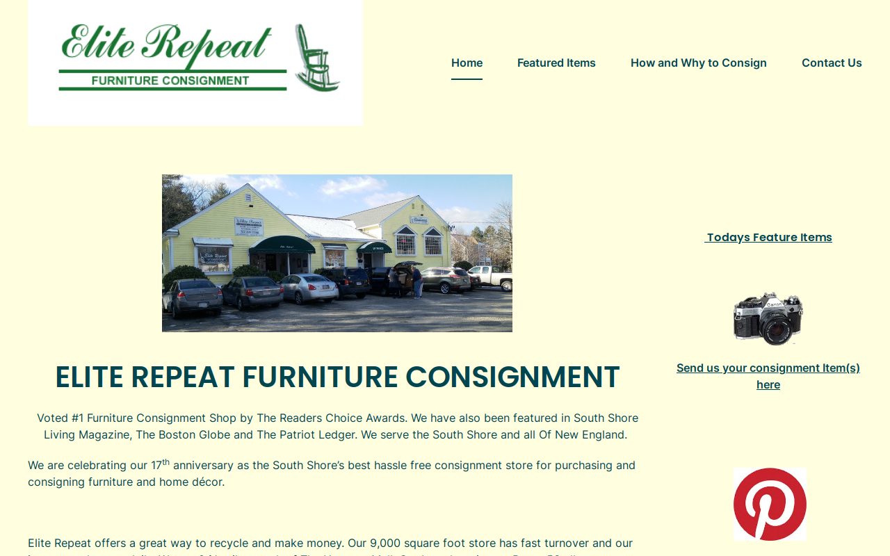 Elite Repeat Furniture Consignment website preview