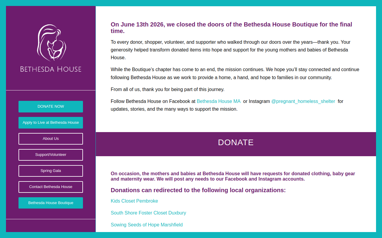 Bethesda House Resale Boutique website preview