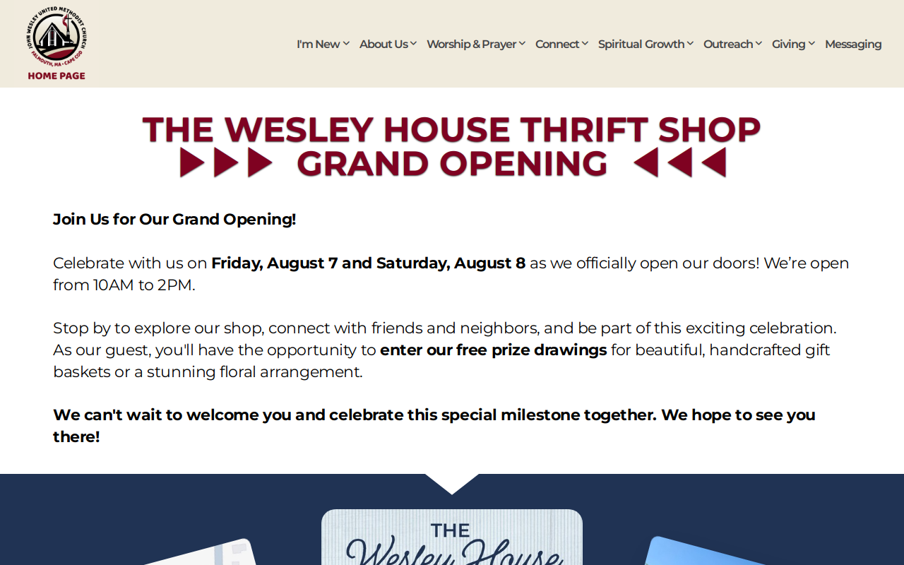 The Wesley House Thrift Shop website preview
