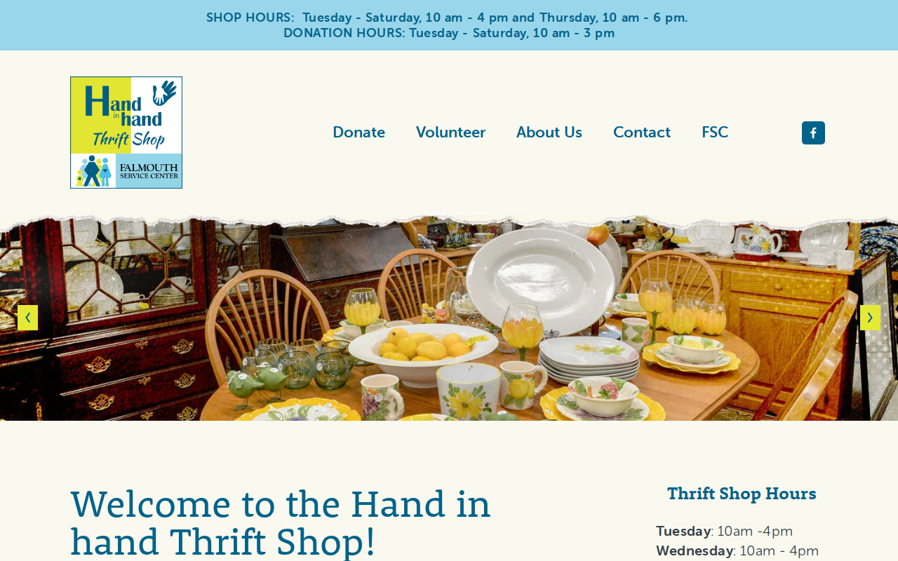 Hand in hand Thrift Shop website preview