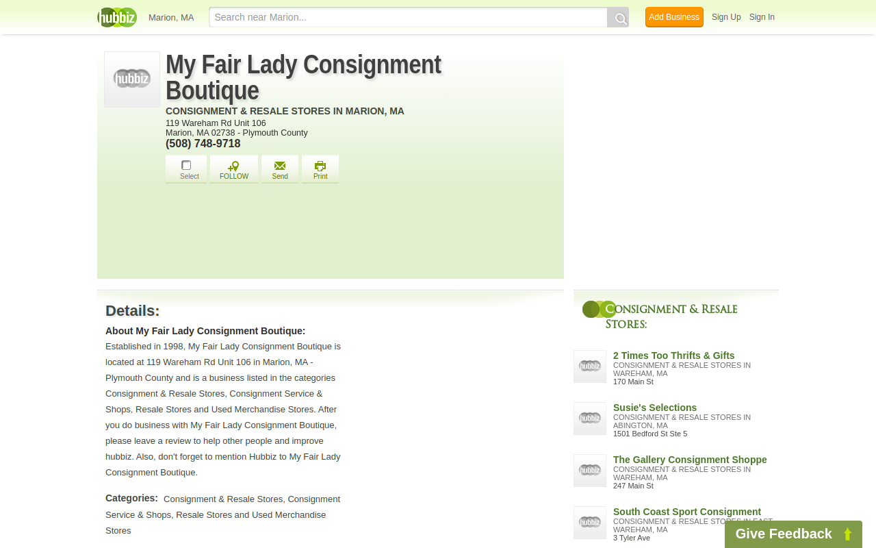 My Fair Lady Consignment Boutique website preview