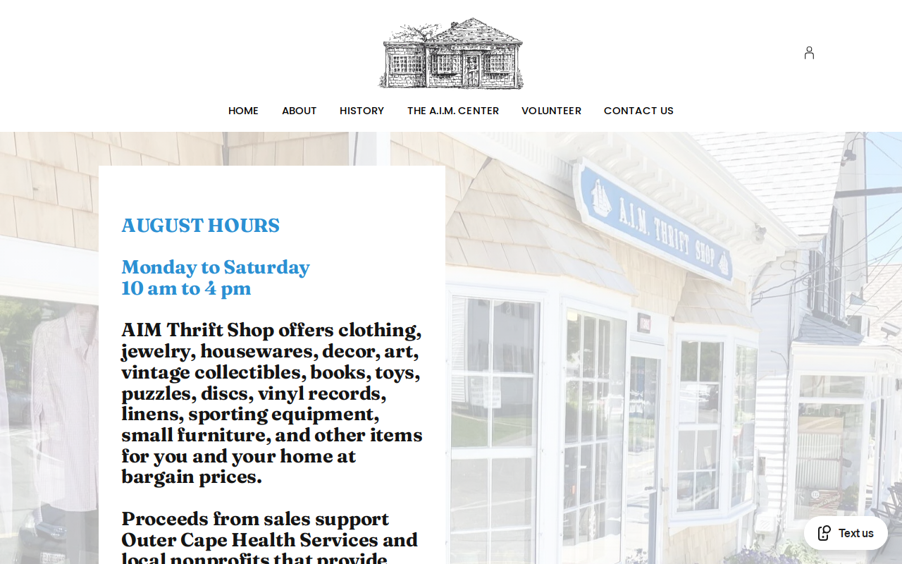 AIM Thrift Shop website preview